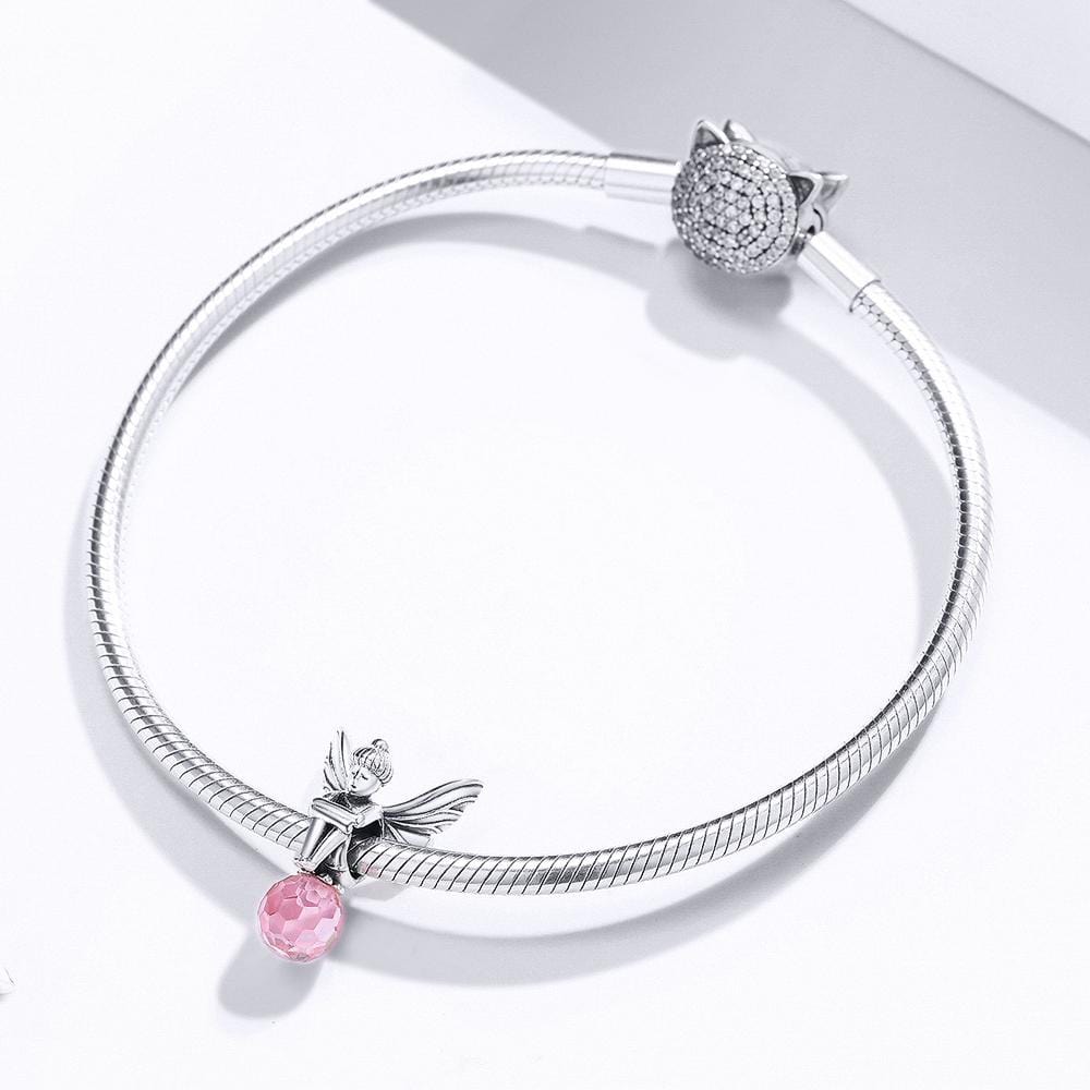 Solid 925 Sterling Silver Fairy King Pink Crystal Pandora Inspired Charm