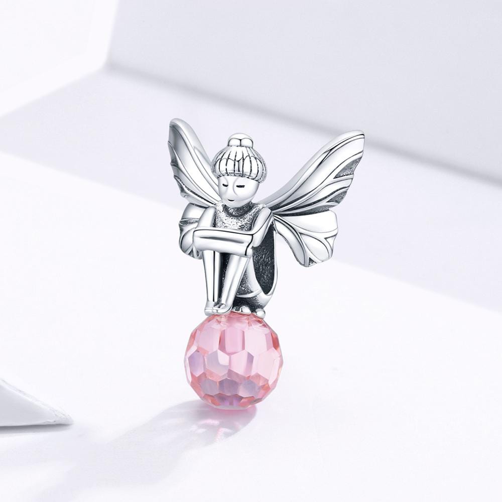 Solid 925 Sterling Silver Fairy King Pink Crystal Pandora Inspired Charm