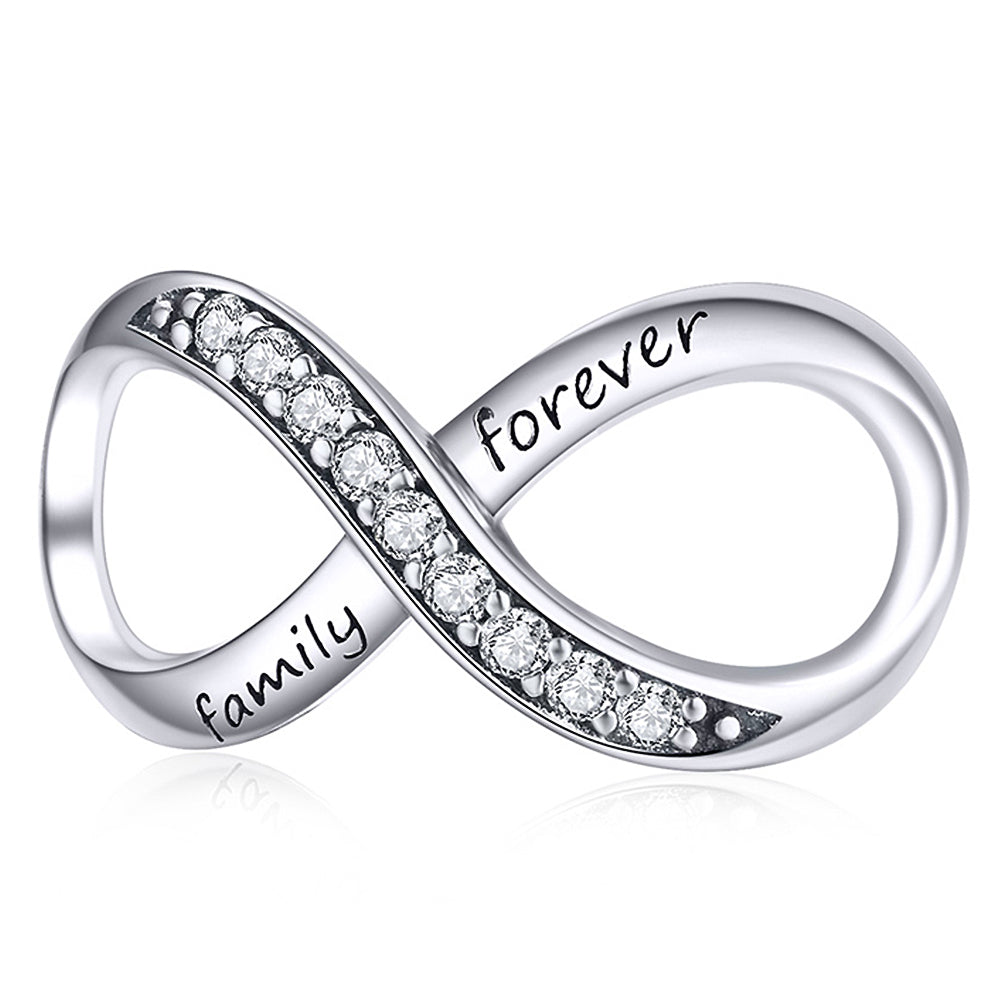 Solid 925 Sterling Silver Family Forever Infinity Pandora Inspired Charm White Gold