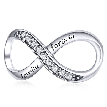 Solid 925 Sterling Silver Family Forever Infinity Pandora Inspired Charm White Gold