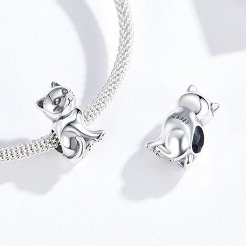 Solid 925 Sterling Silver Kitty Cat Love Pandora Inspired Charm - Brilliant Co