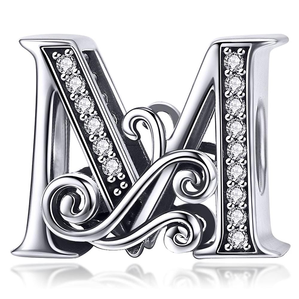 Solid 925 Sterling Silver Vintage Inspired Antique Alphabet Charm - 38