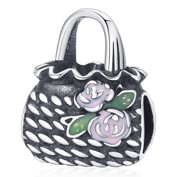 Solid 925 Sterling Silver Exclusive Floral Handbag Pandora Inspired Bead Charm - Brilliant Co