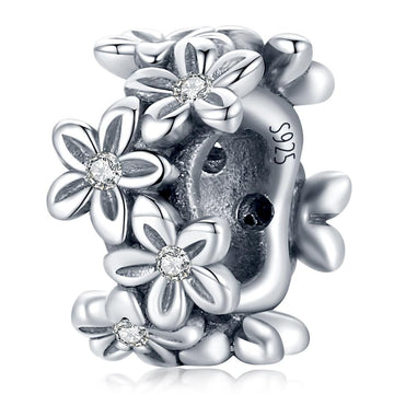 Solid 925 Sterling Silver Festive Floral Pandora Inspired Bead Charm - Brilliant Co