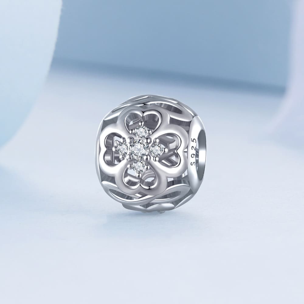 Solid 925 Signature Silver Crystal Clover Charm