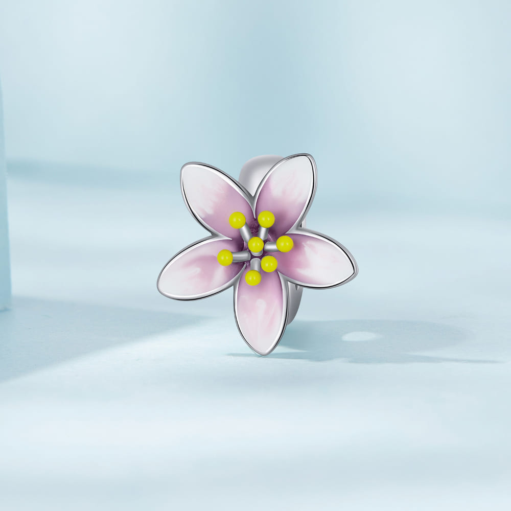 Solid 925 Signature Silver Gift Of Sakura Charm