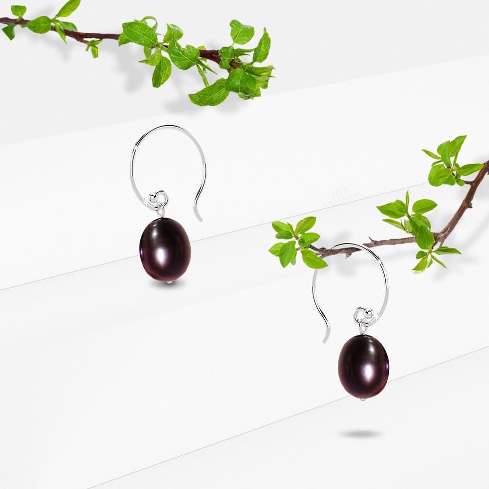 Solid 925 Sterling Silver Freshwater Pearl Drop Earrings Black