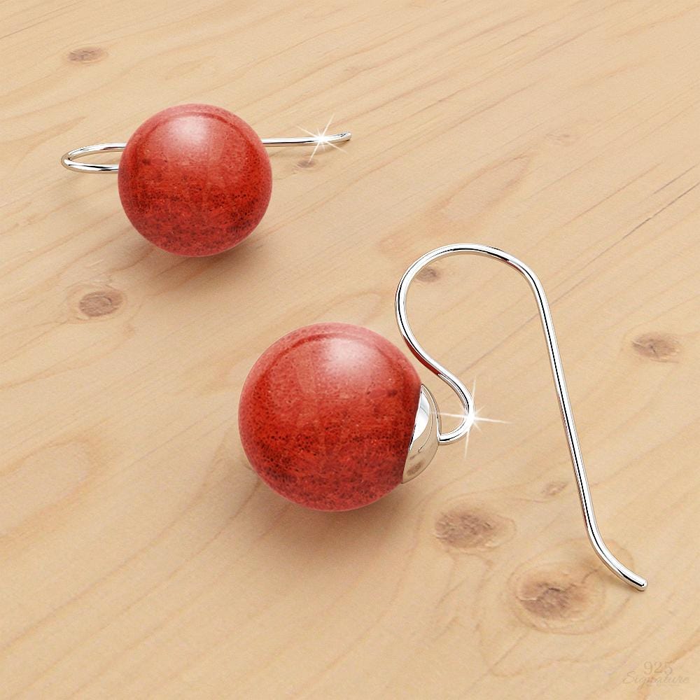 Solid 925 Sterling Silver Red Sponge Coral Earrings