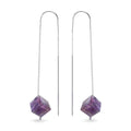 Solid 925 Sterling Silver Cubicle Cut Amethyst Threader Earrings