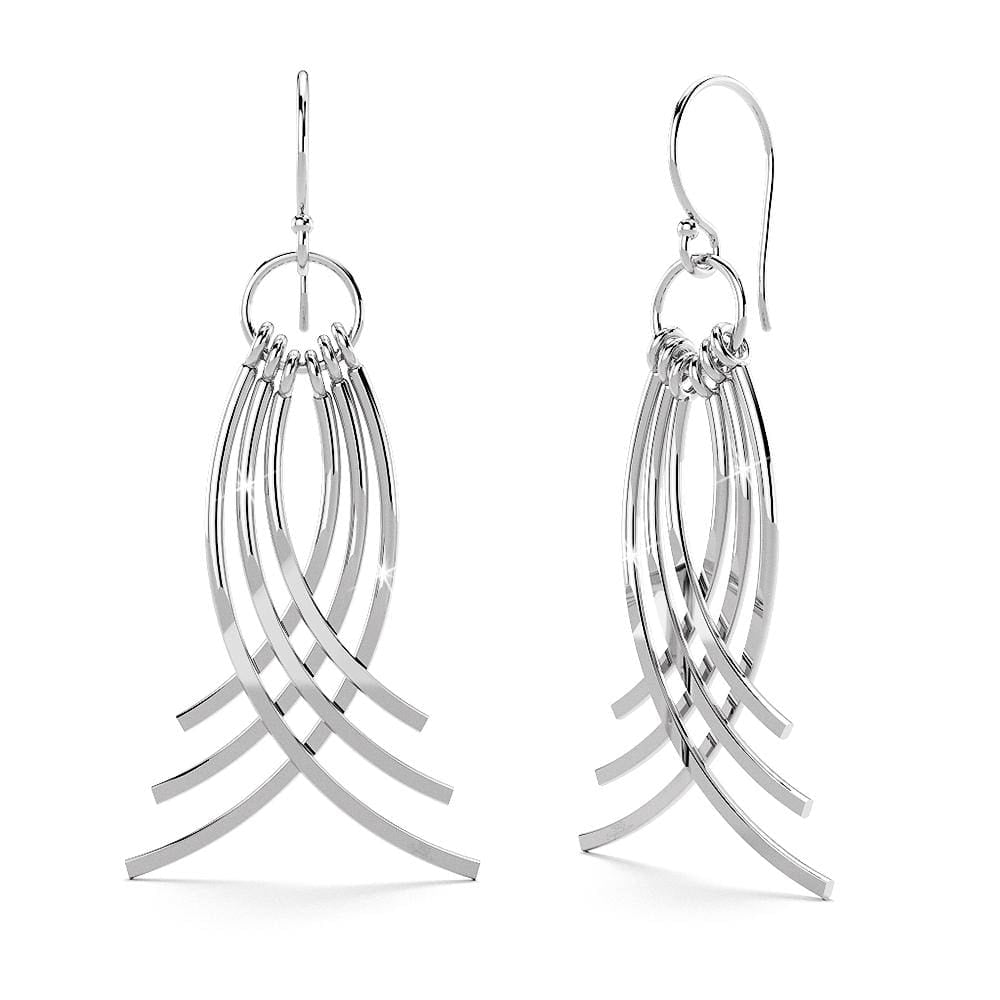 Solid 925 Sterling Silver Wirework Curve Chandelier Earrings