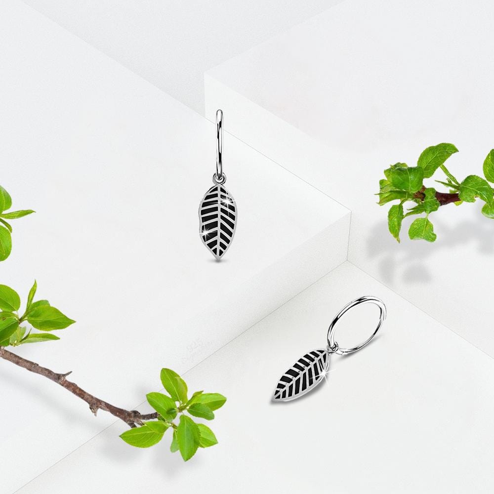 Solid 925 Sterling Silver Antique Leaf Hoop Earrings - Brilliant Co