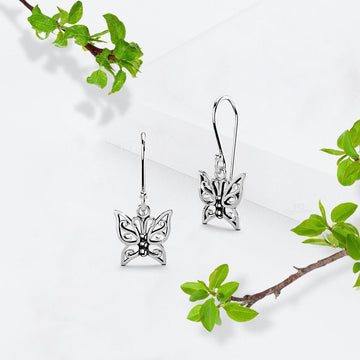 Solid 925 Sterling Silver Butterfly Dangle Earrings