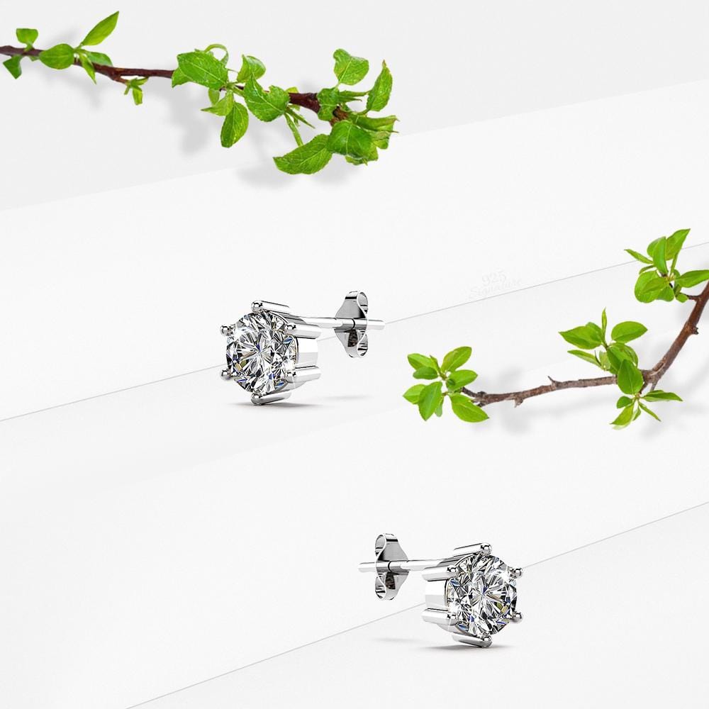 Solid 925 Sterling Silver Frozen Round Cut Stud Earrings - Brilliant Co