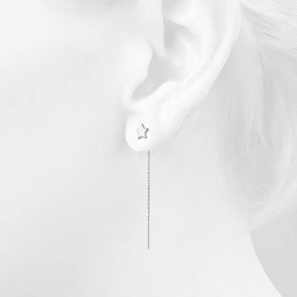 Solid 925 Sterling Silver Star Threader Earrings - Brilliant Co