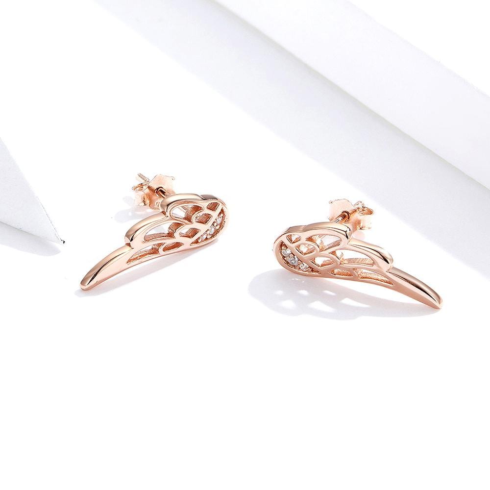 Solid 925 Sterling Silver Free Me Angel Wing Rose Gold Stud Earrings - Brilliant Co