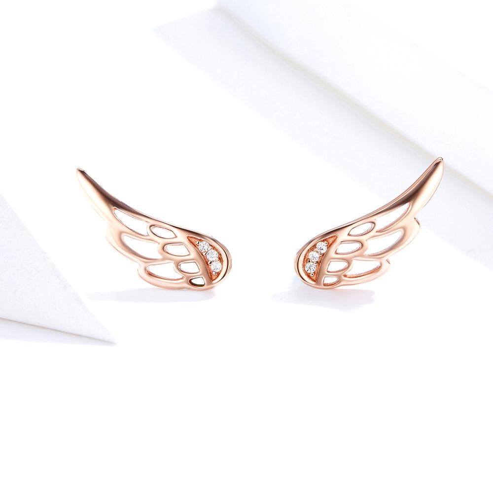 Solid 925 Sterling Silver Free Me Angel Wing Rose Gold Stud Earrings - Brilliant Co