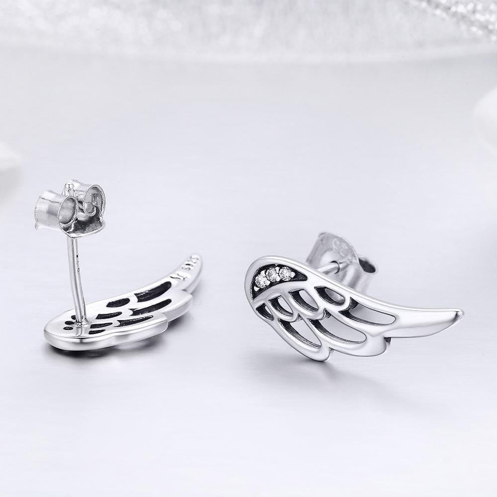 Solid 925 Sterling Silver Free Me Angel Wing Stud Earrings - Brilliant Co