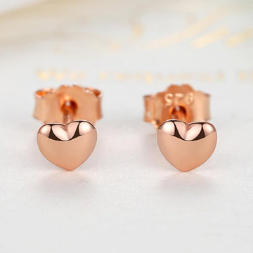 Solid 925 Sterling Silver Amore Love Heart Rose Gold Stud Earrings - Brilliant Co