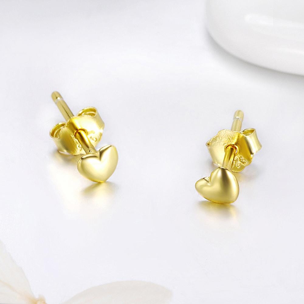 Solid 925 Sterling Silver Amore Love Heart Gold Stud Earrings - Brilliant Co