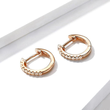 Solid 925 Sterling Silver Sparkling Zircon Rose Gold Hoop Huggie Earrings - Brilliant Co