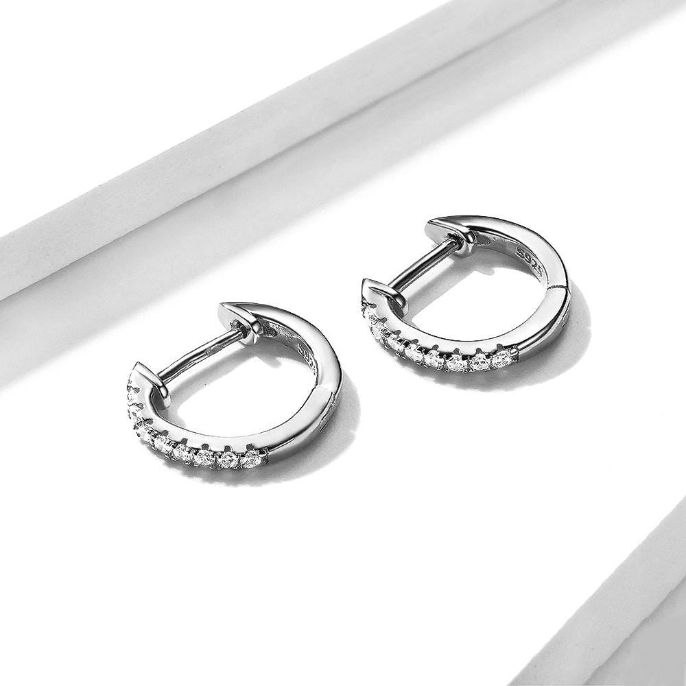 Solid 925 Sterling Silver Sparkling Zircon White Gold Hoop Huggie Earrings - Brilliant Co