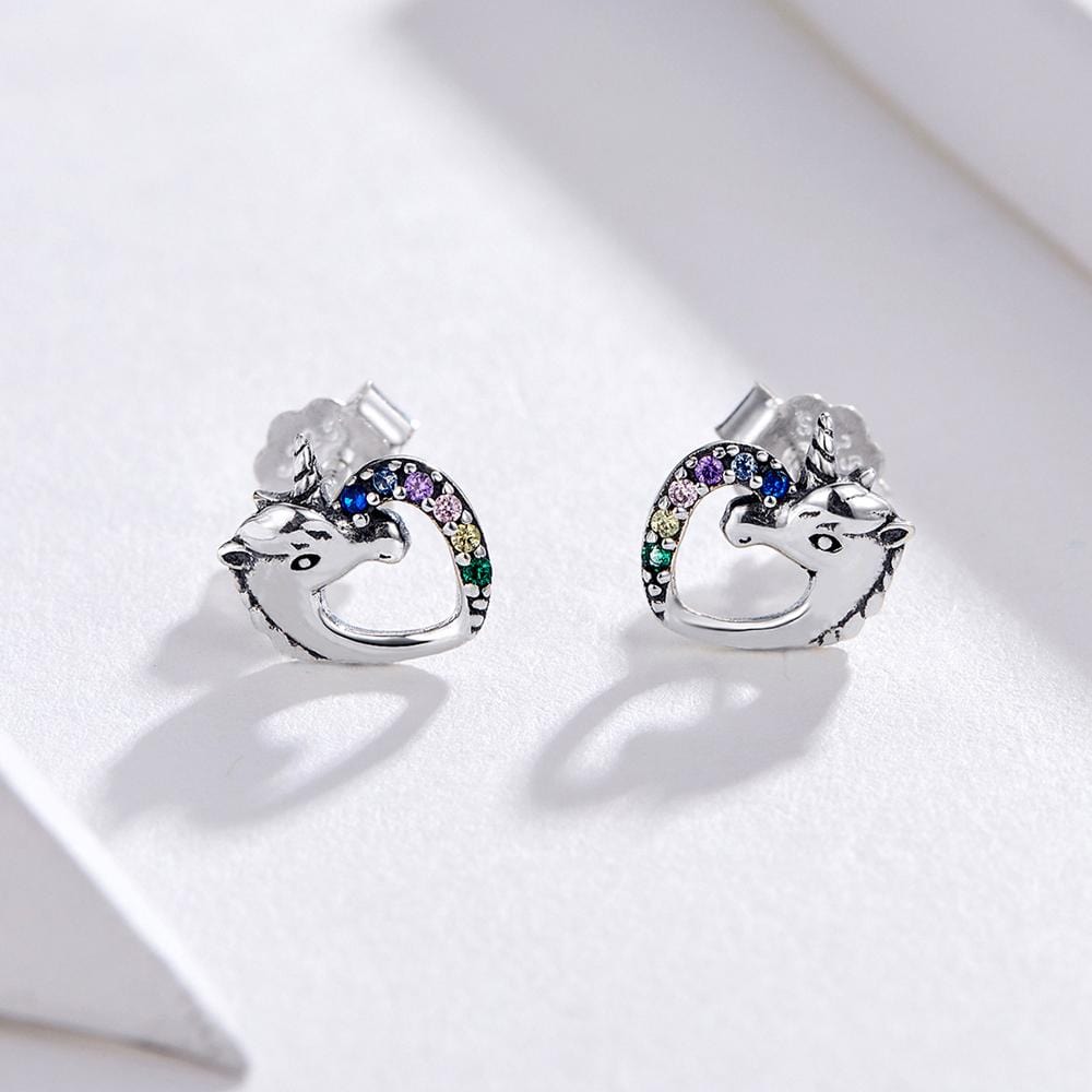 Solid 925 Sterling Silver Colourful Unicorn Stud Earrings - Brilliant Co