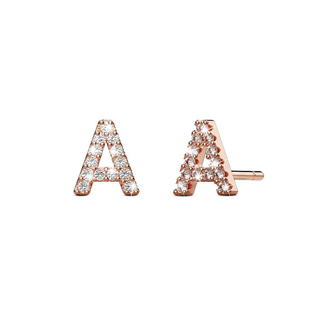 Solid 925 Sterling Silver Glamour Alphabet Letter Earrings Rose Gold - 2