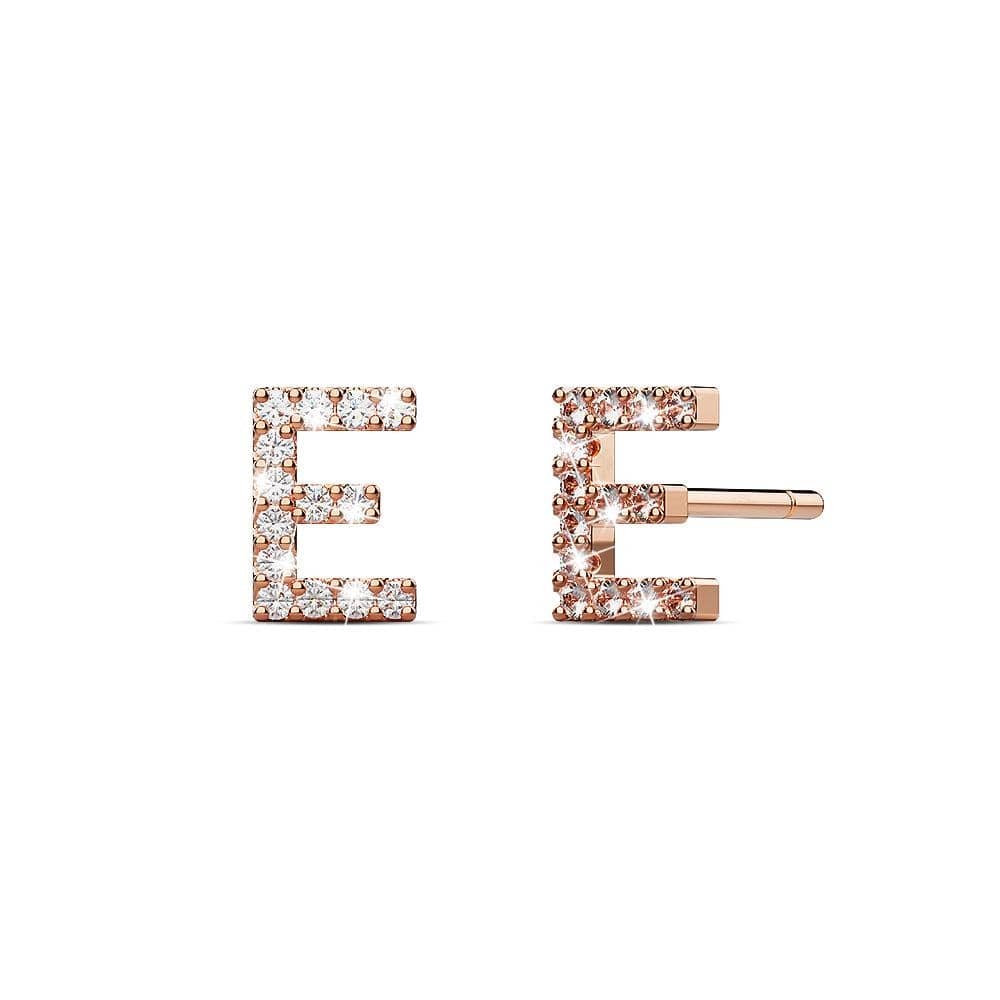 Solid 925 Sterling Silver Glamour Alphabet Letter Earrings Rose Gold - 18