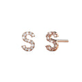 Solid 925 Sterling Silver Glamour Alphabet Letter Earrings Rose Gold - 74