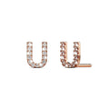 Solid 925 Sterling Silver Glamour Alphabet Letter Earrings Rose Gold - 82