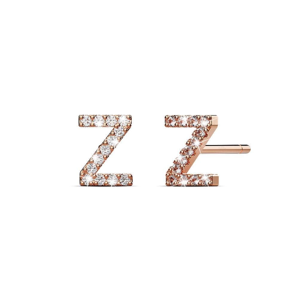 Solid 925 Sterling Silver Glamour Alphabet Letter Earrings Rose Gold - 102