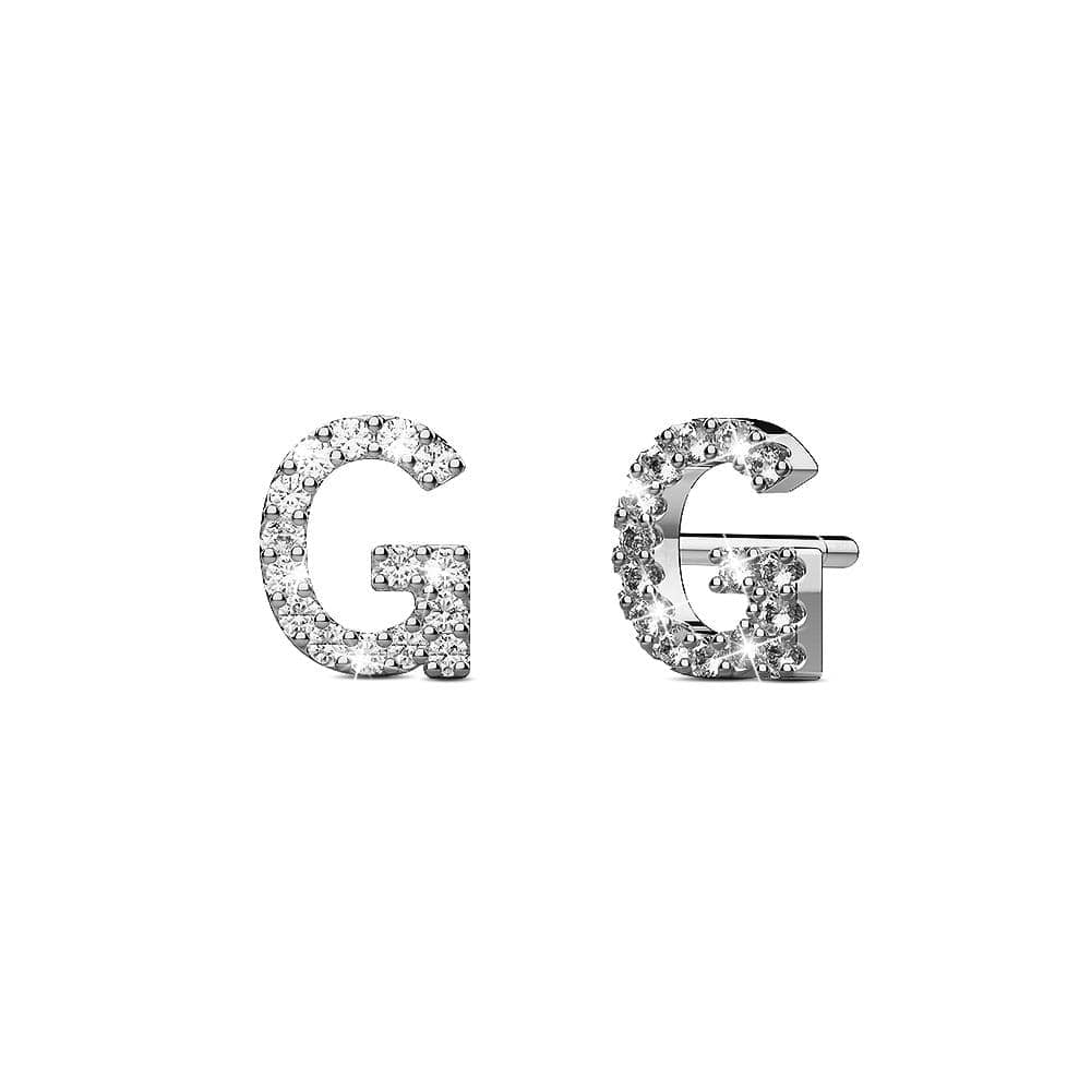 Solid 925 Sterling Silver Glamour Alphabet Letter Earrings  - 26