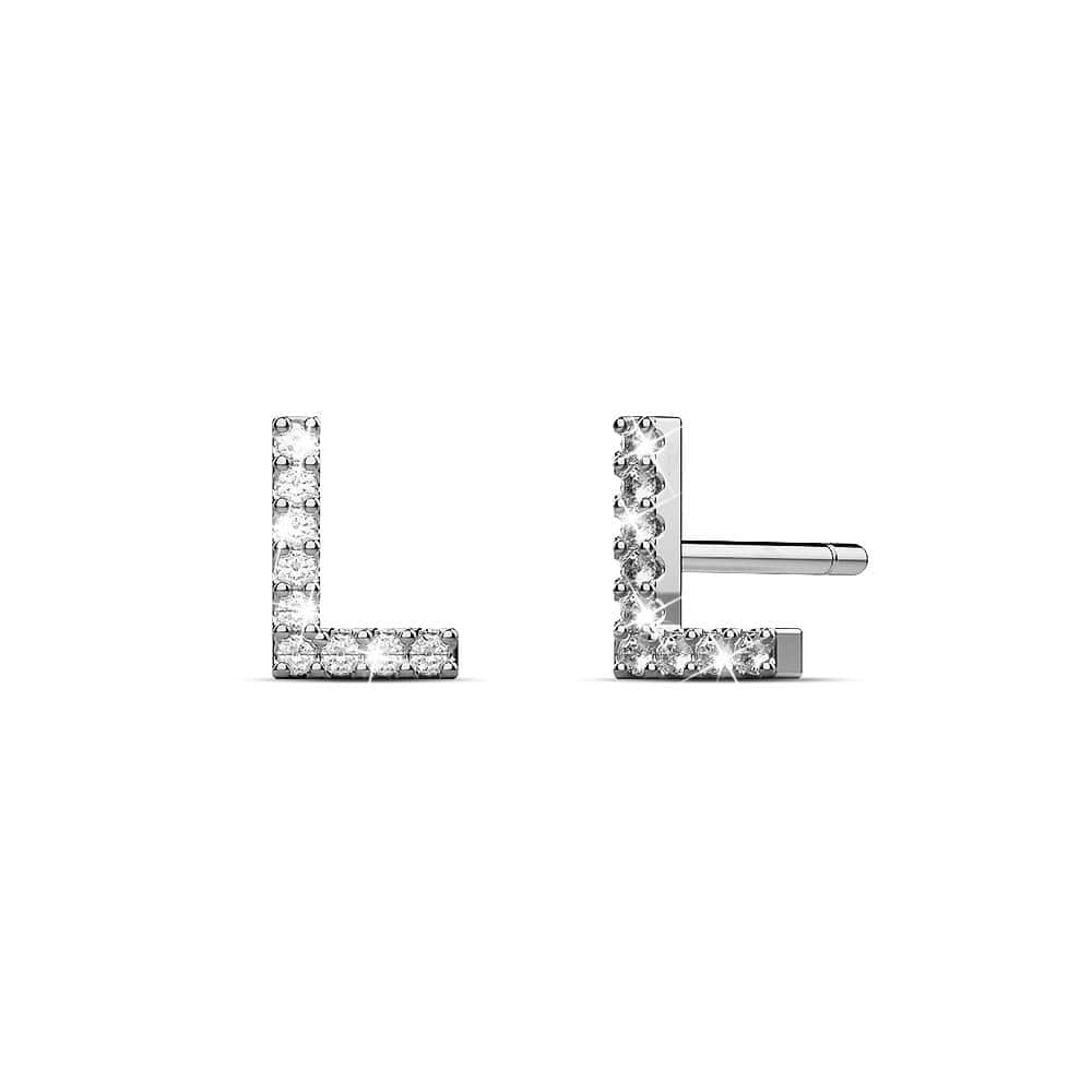 Solid 925 Sterling Silver Glamour Alphabet Letter Earrings  - 46