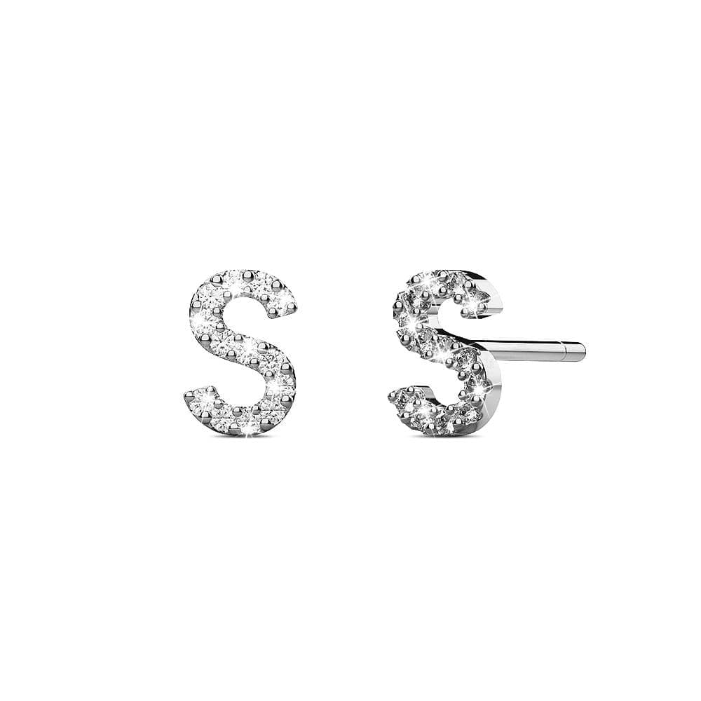 Solid 925 Sterling Silver Glamour Alphabet Letter Earrings  - 74