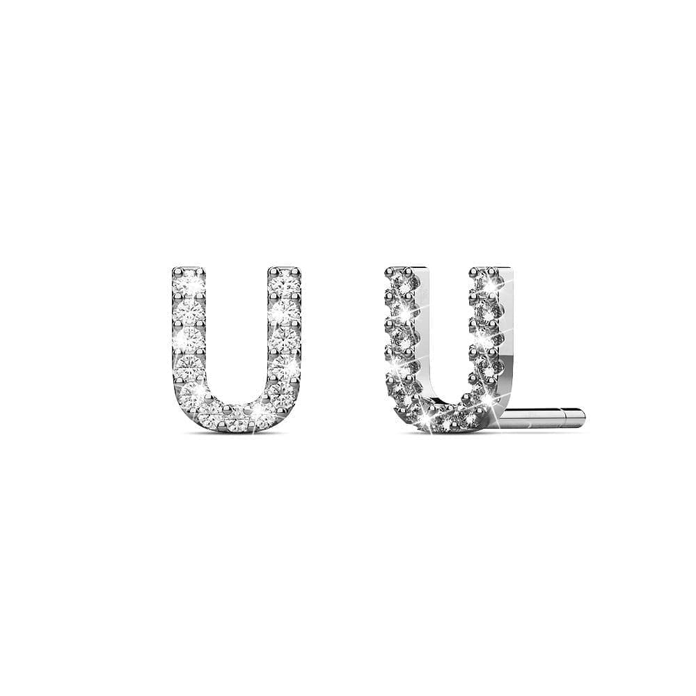 Solid 925 Sterling Silver Glamour Alphabet Letter Earrings  - 82
