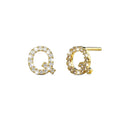 Solid 925 Sterling Silver Glamour Alphabet Letter Earrings Gold - 66