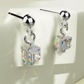 Solid 925 Sterling Silver Iridescent Cube Drop Earrings Embellished with Crystals from Swarovski