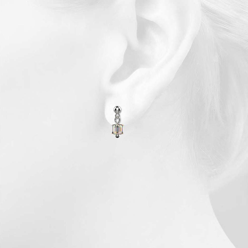 Solid 925 Sterling Silver Iridescent Cube Drop Earrings Embellished with Crystals from Swarovski