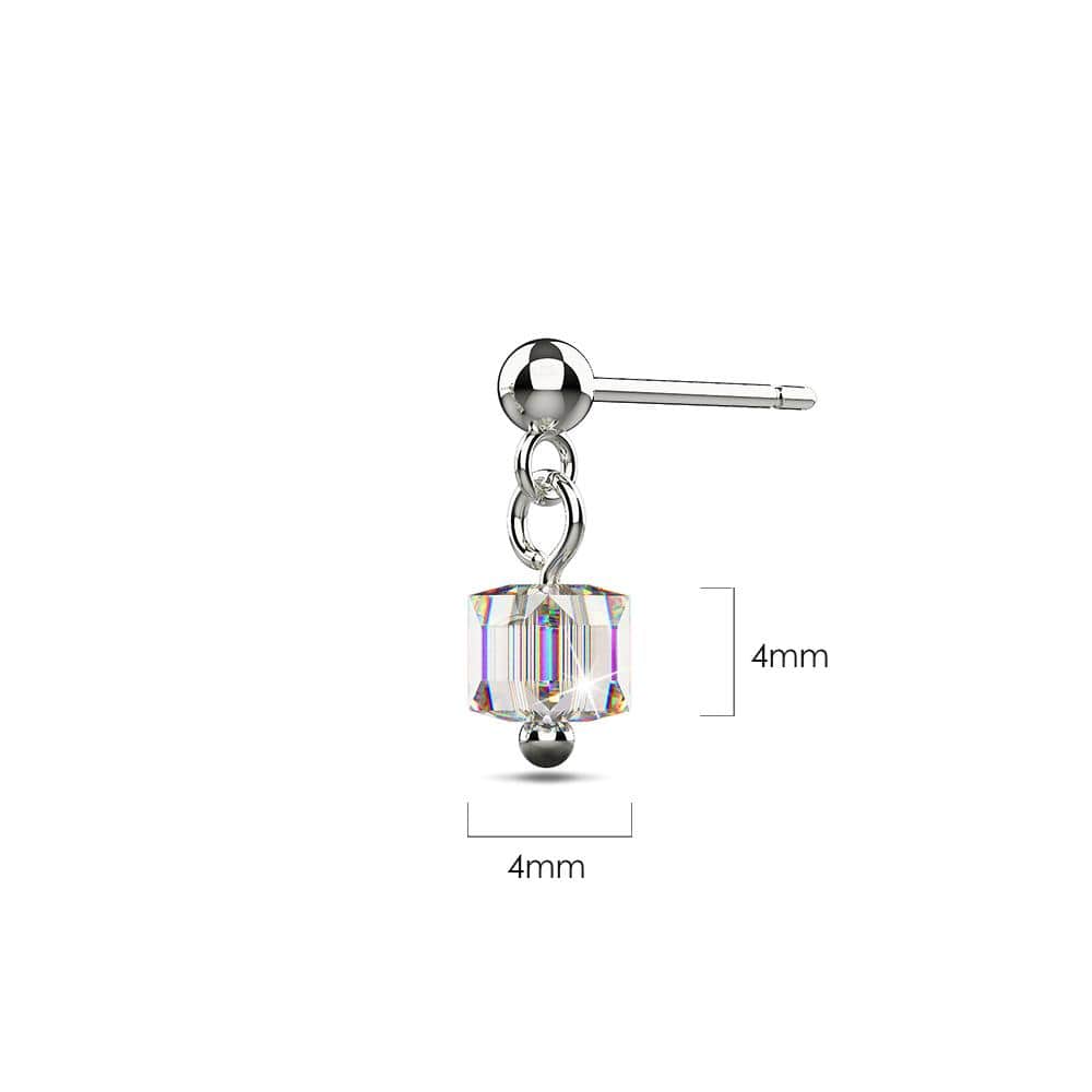 Solid 925 Sterling Silver Iridescent Cube Drop Earrings Embellished with Crystals from Swarovski