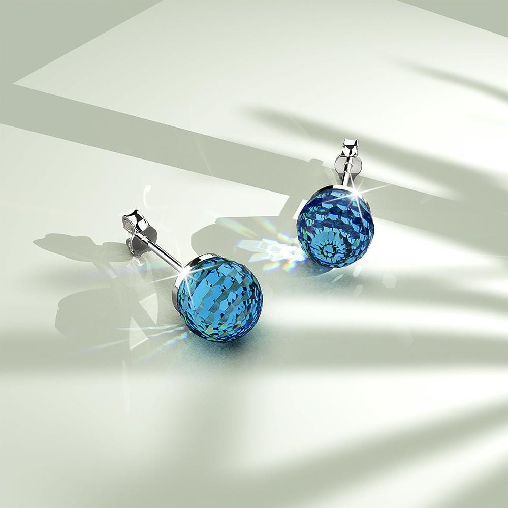Solid 925 Sterling Silver Aquamarine Blue Oval Stud Earrings Embellished with Crystals from Swarovski¬Æ - Brilliant Co