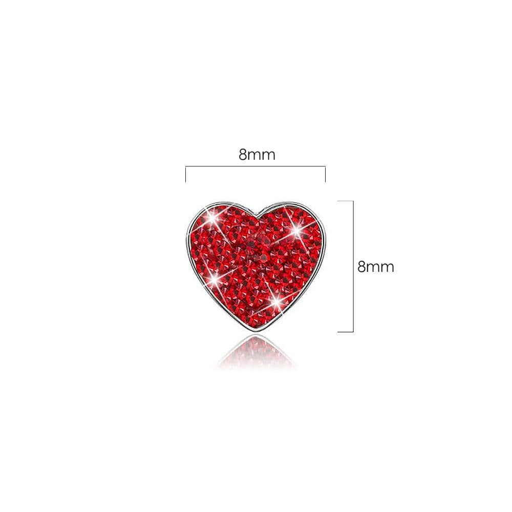 Solid 925 Sterling Silver Red Heart Stud Earrings