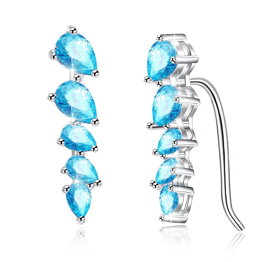Solid 925 Sterling Silver Ocean Blue Wave Hook Earrings - Brilliant Co
