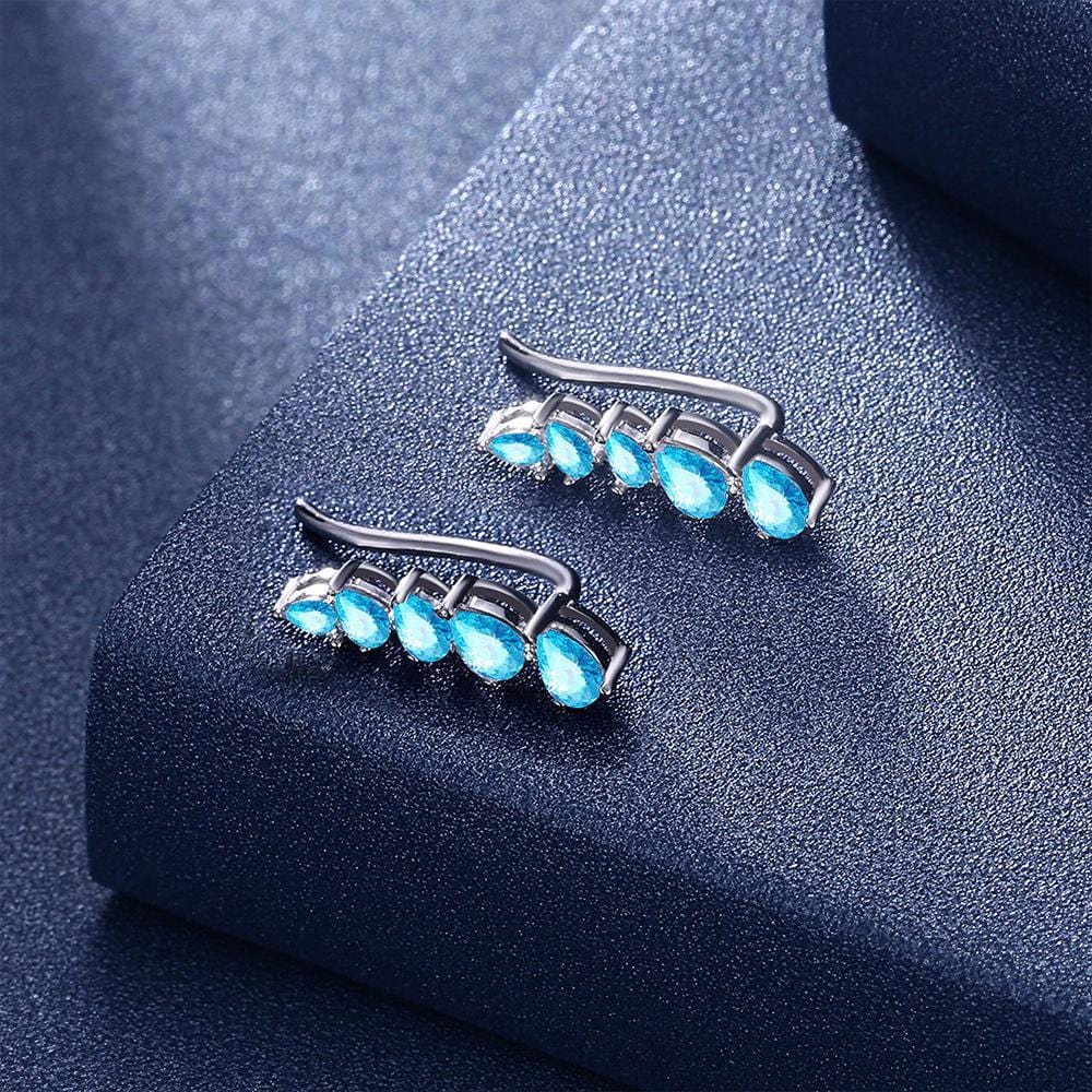 Solid 925 Sterling Silver Ocean Blue Wave Hook Earrings - Brilliant Co