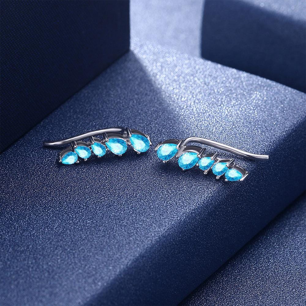 Solid 925 Sterling Silver Ocean Blue Wave Hook Earrings - Brilliant Co