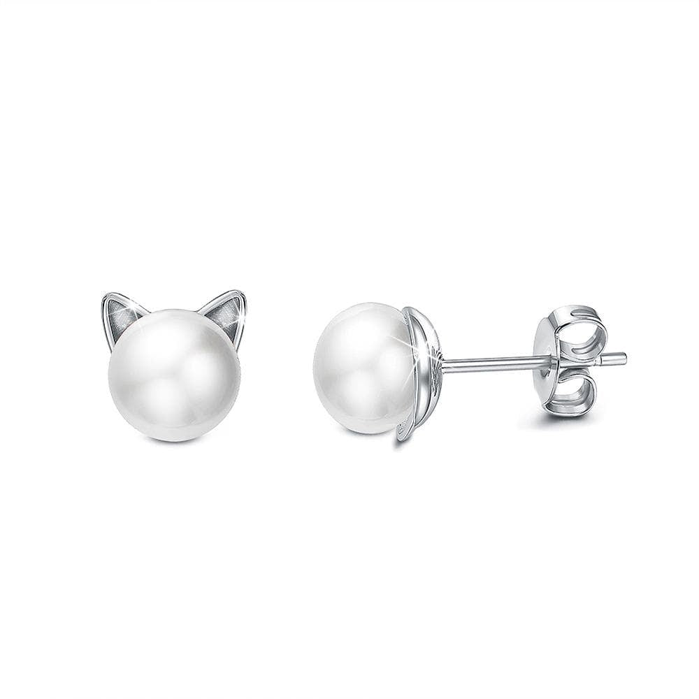 Solid 925 Sterling Silver Kitty Pearl Stud Earrings - Brilliant Co