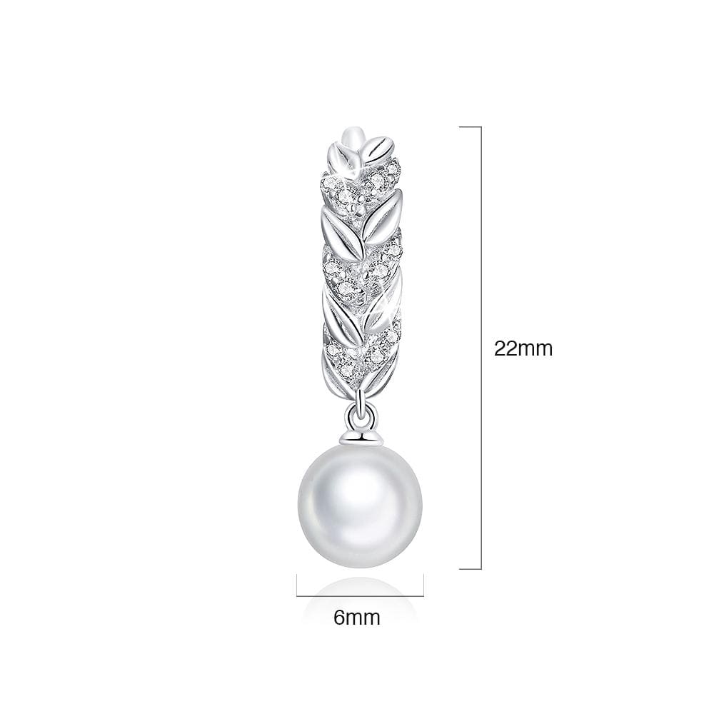 Solid 925 Sterling Silver Feather with Pearl Drop Earrings