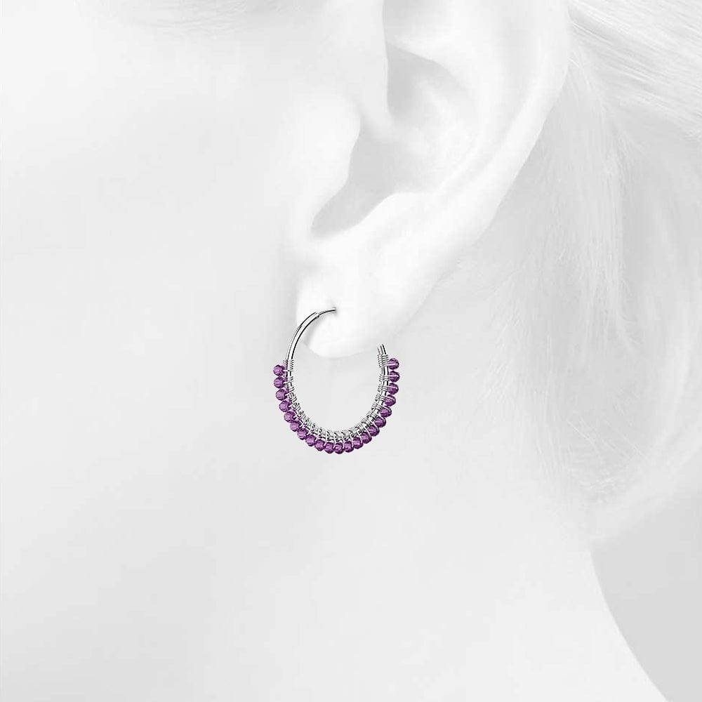 Solid 925 Sterling Silver Purple Amethyst Huggie Earrings - Brilliant Co