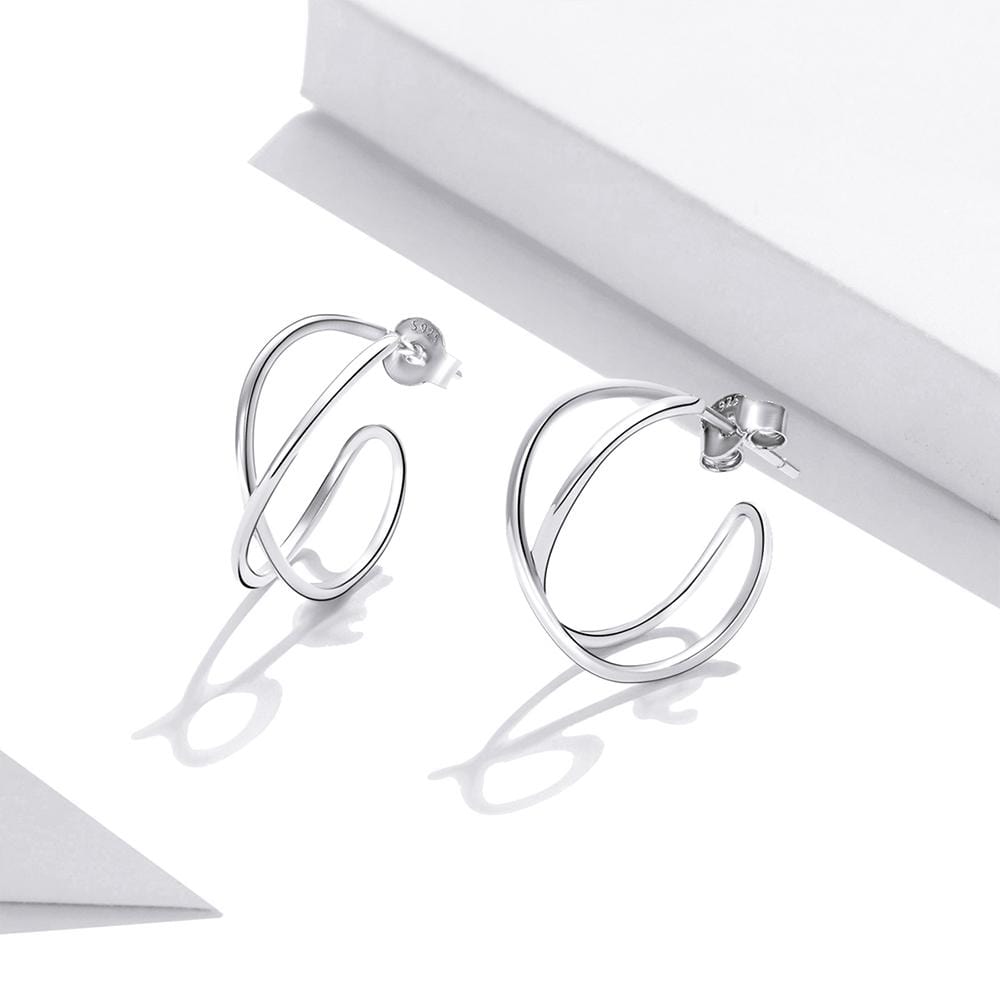 Solid 925 Sterling Silver Dramatic C-hoop Earrings - Brilliant Co