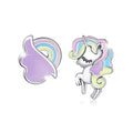 Solid 925 Sterling Silver Glitzy Pastel Unicorn Stud Earrings