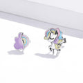 Solid 925 Sterling Silver Glitzy Pastel Unicorn Stud Earrings